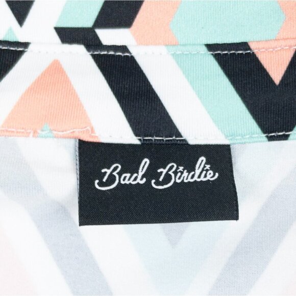 Bad Birdie Golf Polo Men's Fits Large Geometric Diamond Pink Mint Green Wicking - Picture 3 of 12